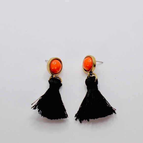 Gold Black Tassel Earrings Fringe Coral Statement Earrings Chic Fashion Mango - Picture 2 of 3